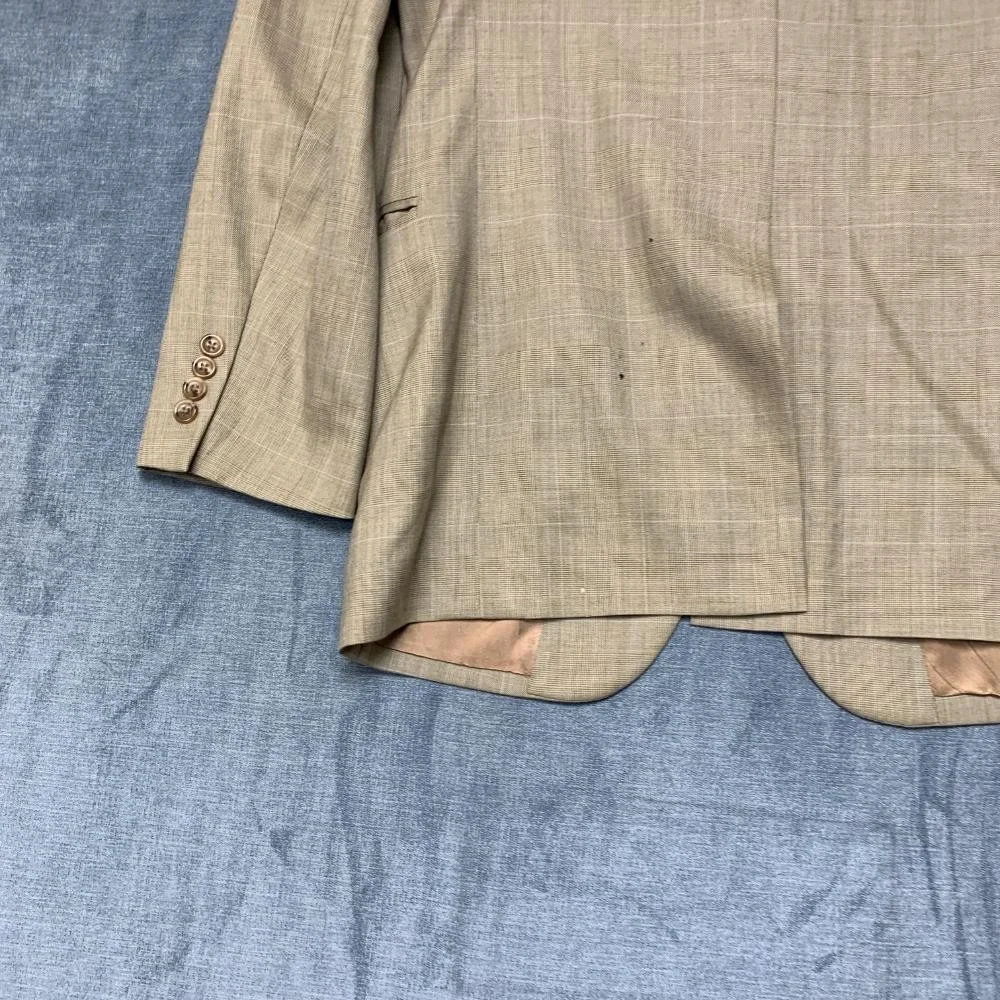 Jos. A. Bank Blazer Jacket Mens 39 Khaki Plaid Lined Wool Party Wear Notch Lapel